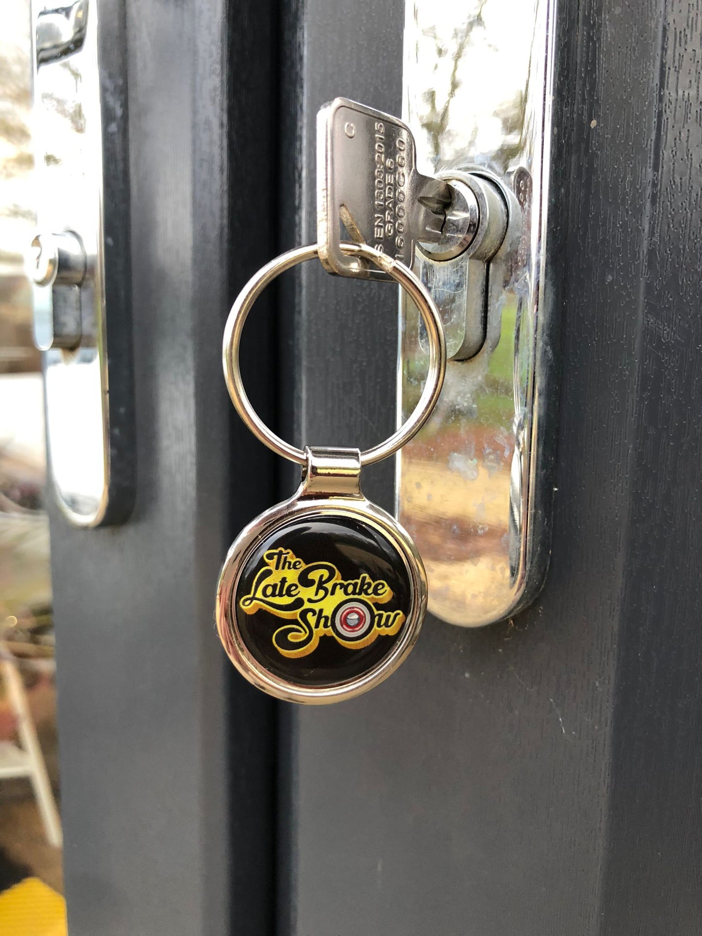 The Late Brake Show Metal Keyring